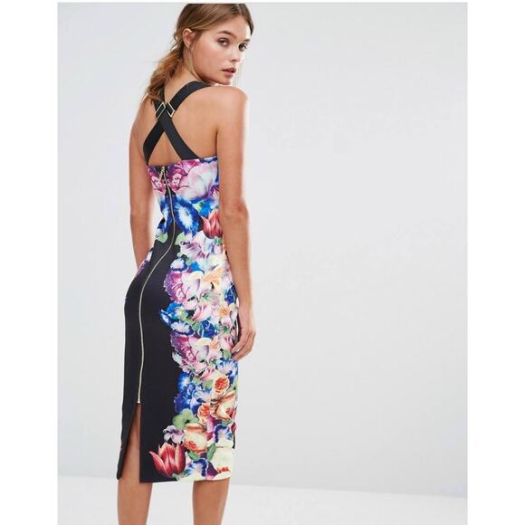 Ted Baker Deony Colorful Floral Bodycon Scuba Midi Dress‎ US 6 Buckle Strap - Picture 5 of 14